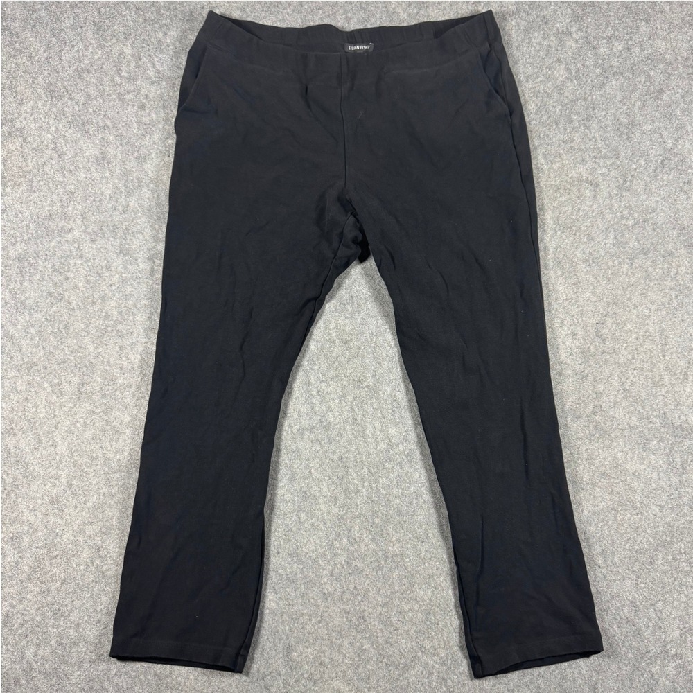 Eileen Fisher Pants Womens Large Black Pull On Italian Fabric Straight Leg Knit